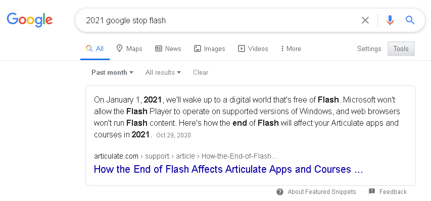 Salah satu artikel "STOP FLASH 2021" di Google Search